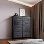 WLIVE Tall Dresser for Bedroom with 12 Drawers, Dressers & Chests of Drawers, Fabric Dresser for Bedroom, Closet, Fabric Storage Dressers with Storage Drawers, Wood Top, Charcoal Black