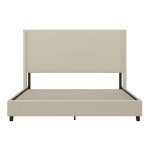 EMMA + OLIVER Nora Wingback Platform Bed - Beige Faux Linen Upholstery - Durable Engineered Wood Frame - No Box Spring Needed - Lightweight Design - King