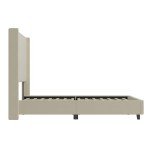 EMMA + OLIVER Nora Wingback Platform Bed - Beige Faux Linen Upholstery - Durable Engineered Wood Frame - No Box Spring Needed - Lightweight Design - King