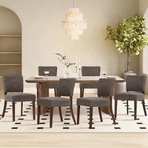 COLAMY Mid Century Modern Dining Chairs Set of 6, Upholstered Kitchen Chairs with Open Back, Farmhouse Fabric Side Dining Room Chairs with Wood Legs for Dining Room Kitchen Restaurant, Brown