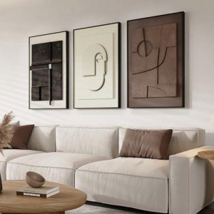 Cuspin Modern Abstract 3D Textured Wall Art, 3-Piece Neutral Artwork, Geometric Brown White Textured Sandstone Painting Prints, 16x24 Inch, Living Room, Bedroom, Home Office Decor