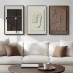 Cuspin Modern Abstract 3D Textured Wall Art, 3-Piece Neutral Artwork, Geometric Brown White Textured Sandstone Painting Prints, 16x24 Inch, Living Room, Bedroom, Home Office Decor