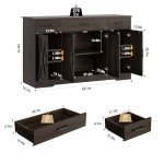 HOSTACK Buffet Cabinet with Drawers, 55" Large Sideboard Buffet Storage Cabinet with Shelves and Doors, Modern Farmhouse Coffee Bar Cabinet Wood Buffet Table for Kitchen, Dining Room, Dark Brown