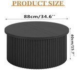 Fsbecl Lift Top Coffee Table with Storage, Round Coffee Tables for Living Room, 34.6In Farmhouse Fluted Coffee Table, Wood Center Table with Large Hiddern Storage Compartment (Black)