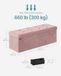 SONGMICS Storage Ottoman Bench, Foldable Ottoman Foot Rest, 15 x 43 x 15 Inches, End of Bed Bench, Storage Chest, Load up to 660 lb, for Living Room, Bedroom, Entryway, Jelly Pink ULSF277R01