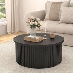 Fsbecl Lift Top Coffee Table with Storage, Round Coffee Tables for Living Room, 34.6In Farmhouse Fluted Coffee Table, Wood Center Table with Large Hiddern Storage Compartment (Black)