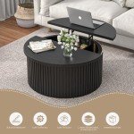 Fsbecl Lift Top Coffee Table with Storage, Round Coffee Tables for Living Room, 34.6In Farmhouse Fluted Coffee Table, Wood Center Table with Large Hiddern Storage Compartment (Black)