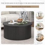 Fsbecl Lift Top Coffee Table with Storage, Round Coffee Tables for Living Room, 34.6In Farmhouse Fluted Coffee Table, Wood Center Table with Large Hiddern Storage Compartment (Black)