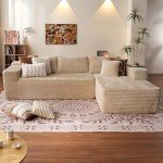 ovios 104" Cloud Sectional Couch with L-Shape Chaise,Modern Modular Sofa with Deep Seat, Upholstered Couches for Living Room Bedroom,No Assembly Required, Beige (Plush Corduroy Fabric)