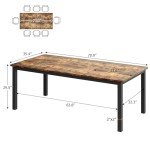 GarveeHome 70.8in Industrial Dining Table for 6, Wooden Long Dinner Table with Mortise Tenon Design, Kitchen Table with Sturdy Metal Legs, for Dining Room Home Office Living Room, Retro Brown