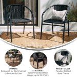 EMMA + OLIVER 2 Pack Black Rattan Indoor-Outdoor Restaurant Stack Chair with Curved Back