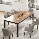 GarveeHome 70.8in Industrial Dining Table for 6, Wooden Long Dinner Table with Mortise Tenon Design, Kitchen Table with Sturdy Metal Legs, for Dining Room Home Office Living Room, Retro Brown