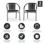EMMA + OLIVER 2 Pack Black Rattan Indoor-Outdoor Restaurant Stack Chair with Curved Back