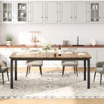 GarveeHome 70.8in Industrial Dining Table for 6, Wooden Long Dinner Table with Mortise Tenon Design, Kitchen Table with Sturdy Metal Legs, for Dining Room Home Office Living Room, Retro Brown