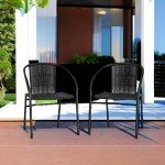 EMMA + OLIVER 2 Pack Black Rattan Indoor-Outdoor Restaurant Stack Chair with Curved Back