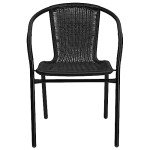 EMMA + OLIVER 2 Pack Black Rattan Indoor-Outdoor Restaurant Stack Chair with Curved Back