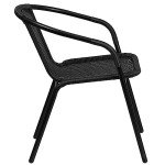 EMMA + OLIVER 2 Pack Black Rattan Indoor-Outdoor Restaurant Stack Chair with Curved Back