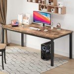 GarveeHome 70.8in Industrial Dining Table for 6, Wooden Long Dinner Table with Mortise Tenon Design, Kitchen Table with Sturdy Metal Legs, for Dining Room Home Office Living Room, Retro Brown