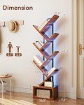 Casaottima Tree Bookshelf with LED Light Strip — 6-Tier Corner Shelf with Cabinet, Narrow Floor Standing Bookcase, Small Steel&Wood Book Shelf, Home Decor for Living Room/Bedroom/Home Office, Vintage