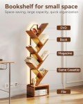 Casaottima Tree Bookshelf with LED Light Strip — 6-Tier Corner Shelf with Cabinet, Narrow Floor Standing Bookcase, Small Steel&Wood Book Shelf, Home Decor for Living Room/Bedroom/Home Office, Vintage