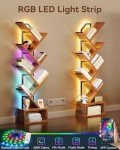 Casaottima Tree Bookshelf with LED Light Strip — 6-Tier Corner Shelf with Cabinet, Narrow Floor Standing Bookcase, Small Steel&Wood Book Shelf, Home Decor for Living Room/Bedroom/Home Office, Vintage