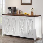 YITAHOME Farmhouse Sideboard Buffet Cabinet with Storage with 4 Doors, 55'' Large Kitchen Storage Cabinet, Coffee Bar Cabinet with Adjustable Shelf for Kitchen, Living Room, White