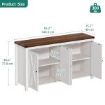 YITAHOME Farmhouse Sideboard Buffet Cabinet with Storage with 4 Doors, 55'' Large Kitchen Storage Cabinet, Coffee Bar Cabinet with Adjustable Shelf for Kitchen, Living Room, White