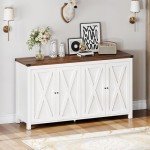 YITAHOME Farmhouse Sideboard Buffet Cabinet with Storage with 4 Doors, 55'' Large Kitchen Storage Cabinet, Coffee Bar Cabinet with Adjustable Shelf for Kitchen, Living Room, White
