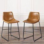 Waleaf 26 inch Bar Stools Set of 2,Counter Height Bar Stools with Back, Modern PU Leather Stools with Metal Leg and Footrest (Whisky, 2 Pcs 26" Counter Height Barstools)