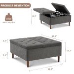 Weture 35 Inch Extra Large Storage Ottoman Coffee Table, Oversized Square Ottoman with Storage, Tufted Upholstered Ottomans Coffee Table for Living Room (Fabric, Dark Grey)