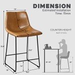 Waleaf 26 inch Bar Stools Set of 2,Counter Height Bar Stools with Back, Modern PU Leather Stools with Metal Leg and Footrest (Whisky, 2 Pcs 26" Counter Height Barstools)