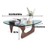 Triangle Coffee Table in Walnut Mid Century Modern Solid Wood Base and Triangle Clear Glass Coffee Table for Living Room Low Minimalist Tea Table Coffee Tables (36 * 25.6 * 16, Walnut Teal)