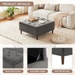 Weture 35 Inch Extra Large Storage Ottoman Coffee Table, Oversized Square Ottoman with Storage, Tufted Upholstered Ottomans Coffee Table for Living Room (Fabric, Dark Grey)