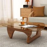 Triangle Coffee Table in Walnut Mid Century Modern Solid Wood Base and Triangle Clear Glass Coffee Table for Living Room Low Minimalist Tea Table Coffee Tables (36 * 25.6 * 16, Walnut Teal)