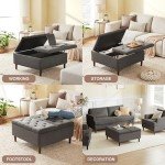 Weture 35 Inch Extra Large Storage Ottoman Coffee Table, Oversized Square Ottoman with Storage, Tufted Upholstered Ottomans Coffee Table for Living Room (Fabric, Dark Grey)