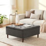 Weture 35 Inch Extra Large Storage Ottoman Coffee Table, Oversized Square Ottoman with Storage, Tufted Upholstered Ottomans Coffee Table for Living Room (Fabric, Dark Grey)