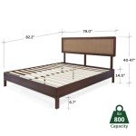 Bme Nipe King 14 Inch Bohemian Bed Frame with Adjustable Wicker Headboard - Rustic & Vintage Unique Style with Acacia Wood - No Box Spring Needed - Easy Assembly - Walnut
