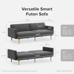 mopio 76.8" Futon Sofa Bed, Small Couch, Sleeper, Loveseat, Mid Century Modern Futon Couch, Sofa Cama, Couches for Living Room (Dark Gray Fabric)