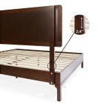 Bme Nipe King 14 Inch Bohemian Bed Frame with Adjustable Wicker Headboard - Rustic & Vintage Unique Style with Acacia Wood - No Box Spring Needed - Easy Assembly - Walnut