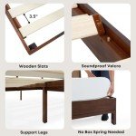 Bme Nipe King 14 Inch Bohemian Bed Frame with Adjustable Wicker Headboard - Rustic & Vintage Unique Style with Acacia Wood - No Box Spring Needed - Easy Assembly - Walnut