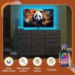 WLIVE Dresser TV Stand for 55 inch, Led Dresser for Bedroom, Black Dressers for Bedroom with LED Lights and Charging Station, Chest of Drawers, 9 Fabric Dresser Drawers, Wood Top, Living Room, Closet