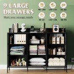 WLIVE Dresser TV Stand for 55 inch, Led Dresser for Bedroom, Black Dressers for Bedroom with LED Lights and Charging Station, Chest of Drawers, 9 Fabric Dresser Drawers, Wood Top, Living Room, Closet