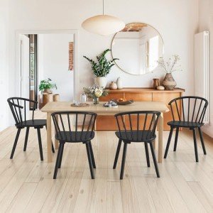 LUE BONA Black Dining Chairs Set of 4, Farmhouse Wood Dining Chairs with Semicircular Backrest, Spindle Dining Chair for Kitchen and Dining Room, 18 Inch