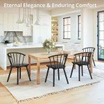 LUE BONA Black Dining Chairs Set of 4, Farmhouse Wood Dining Chairs with Semicircular Backrest, Spindle Dining Chair for Kitchen and Dining Room, 18 Inch