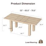Vabches Extendable Dining Table for 6 8 10, 55'' to 78" Expandable Dining Room Table Mid Century Modern Large Transformer Rectangle Dining Room Table Space Saving for Small Apartment Conference, Oak