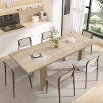 Vabches Extendable Dining Table for 6 8 10, 55'' to 78" Expandable Dining Room Table Mid Century Modern Large Transformer Rectangle Dining Room Table Space Saving for Small Apartment Conference, Oak