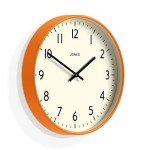 JONES CLOCKS® Studio Round Wall Clock - Round Clock - Modern Clock - Designer Clock - Kitchen Clock - Living Room Clock - Office Clock - Easy to Read Dial - Contemporary Design (Orange)