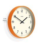 JONES CLOCKS® Studio Round Wall Clock - Round Clock - Modern Clock - Designer Clock - Kitchen Clock - Living Room Clock - Office Clock - Easy to Read Dial - Contemporary Design (Orange)