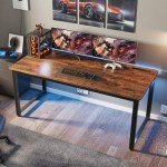 Huuger 55 Inch Desk with Power Outlets & USB-C, Deeper & Thicker Desktop, Robust Metal Tubes, Computer Desk, Heavy Duty Office Desk, Work Gaming Desk for Home Office, Rustic Brown