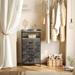Huuger Night Stand with Charging Station, 4 Drawer Dresser for Bedroom, Bedside Table, 33.9 Inch Tall Nightstand with Open Shelf, End Table, for Closet, Entryway, Bedroooom, Gray